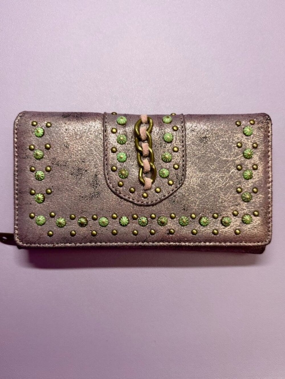 Metallic Purple Montana West Large Wallet with Turquoise and Brass Accents - Picture 1 of 15